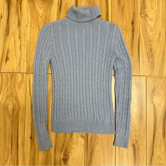 Lauren Ralph Lauren 100% Cashmere Light Blue Cable Knit Turtleneck Sweater S - Picture 3 of 13